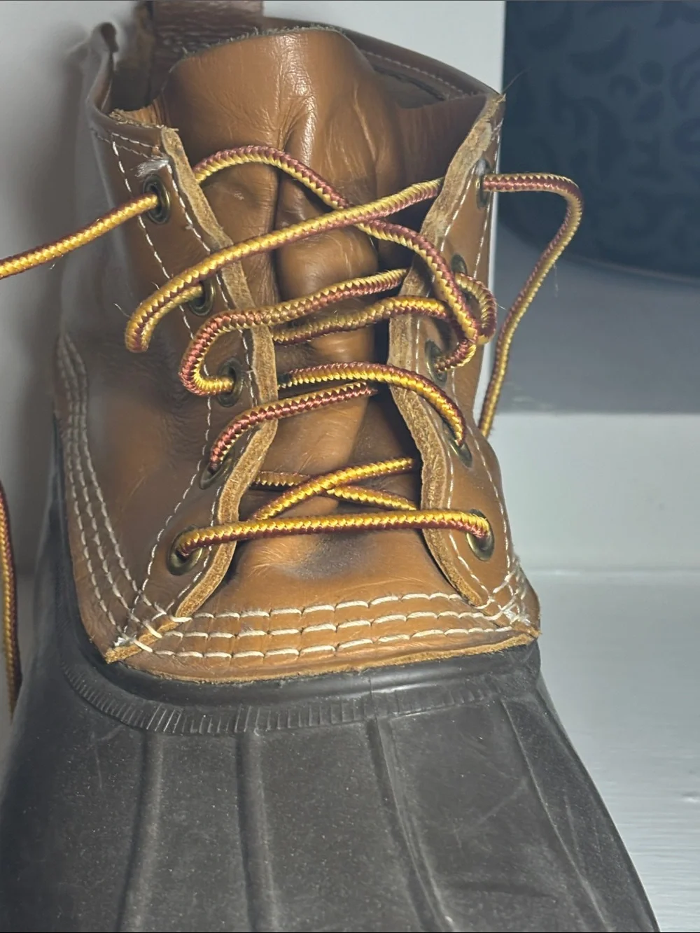 Classic Men’s Bean Boots by L.L. Bean Two-Tone Duck Boots in Tan and Dark Brown